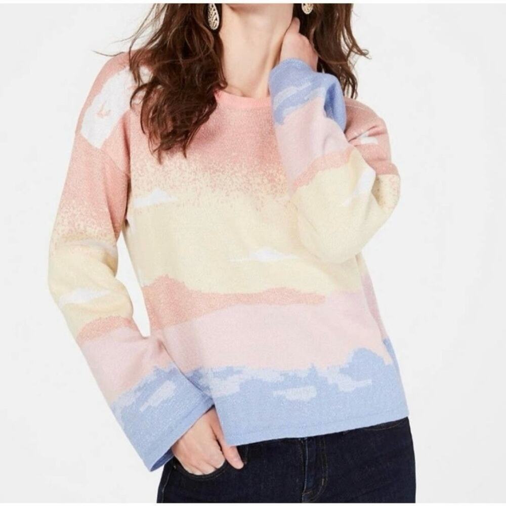 INC International Concepts Intarsia Peach Delight Sunset Landscape Sweater 1X